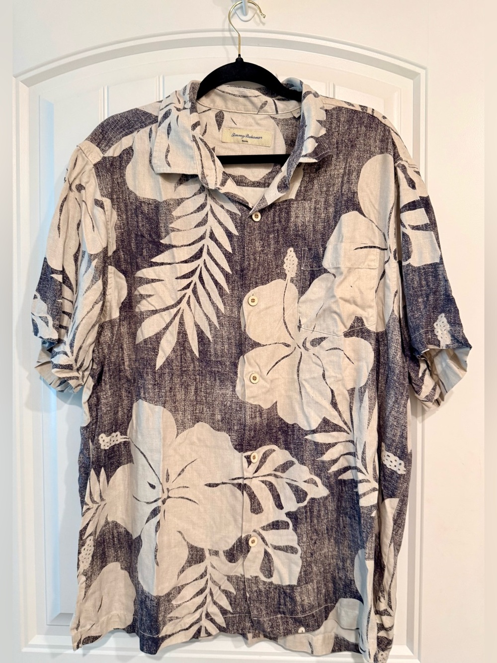 Tommy Bahama Navy and Cream Tropical Silk Camp Shirt